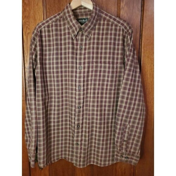 Eddie Bauer Mens XL Rich Brown Plaid Button-Down Long Sleeve Shirt - Picture 1 of 8